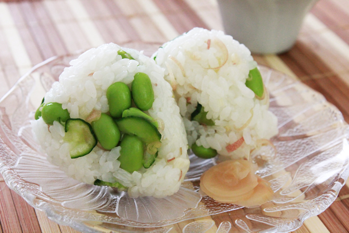 枝豆・きゅうり・みょうがのおにぎり