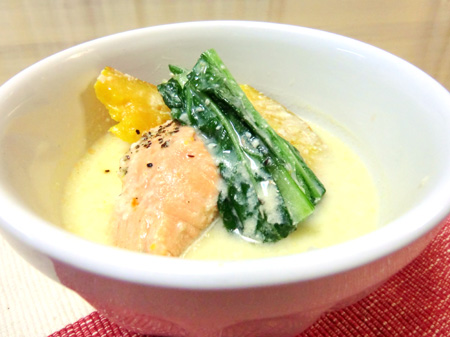 鮭と南瓜の豆乳汁